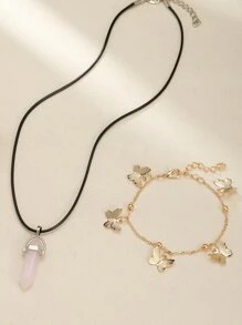 1入組女式杏色PU聚氨酯錶帶迷人水鑽裝飾圓形錶盤石英手錶和2入組首飾套裝，適用於日常生活 - 粉色 - 查看 4