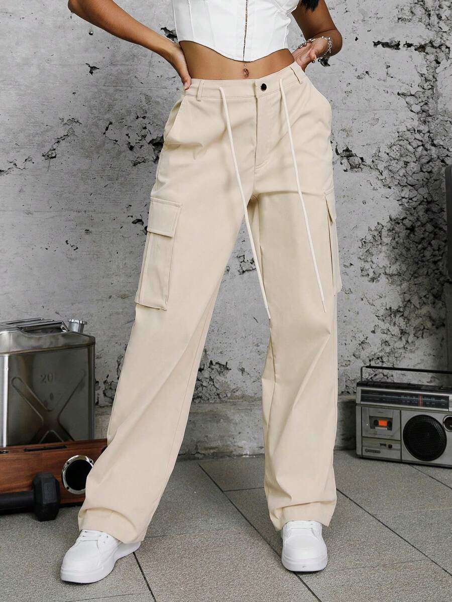 Pantalones cargo con bolsillo lateral con solapa - Albaricoque - Ver 1