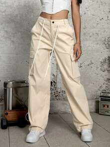 Pantalones cargo con bolsillo lateral con solapa - Albaricoque - Ver 3