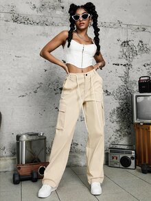 Pantalones cargo con bolsillo lateral con solapa - Albaricoque - Ver 5