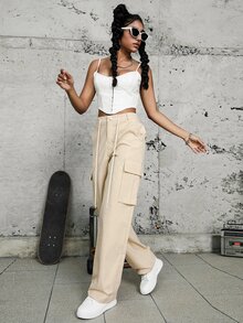 Pantalones cargo con bolsillo lateral con solapa - Albaricoque - Ver 6