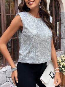 SHEIN Clasi Áo khoác và áo lót dành cho xe tăng nữ màu trơn Buổi tiệc - Bạc - Xem 5