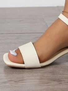 Women Single Band Open Toe Chunky Heeled Sandals, Minimalist Elegant Solid Ankle Strap Sandals