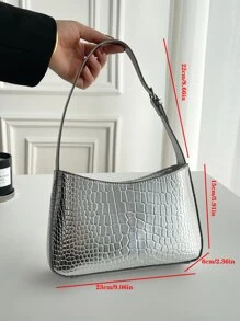 Của phụ nữ Phong cách tối giản Màu bạc Màu sắc Hình cá sấu Túi đeo chéo Đối với Nách Sử dụng - Bạc - Xem 5
