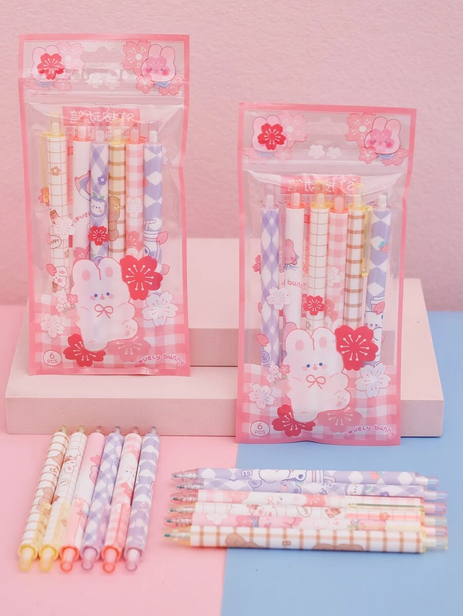 6pcs Cartoon Rabbit Gel Pen - Multicolor - View 1