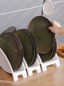 1pc Dish Storage Rack, Kitchen Dish Drain Rack, Plate Storage And Finishing Rack, Tableware Dinner Plate Rack - White - View 4