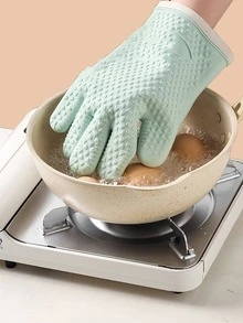 2 piezas/set guante de horno de silicona, guante de horno de cocina de encuadernación de contraste moderno para cocina - Verde - Ver 6