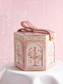 1入組旋轉木馬圖案禮物盒,卡通動物印花紙禮物盒適合派對,假期 - 彩色 - 查看 4