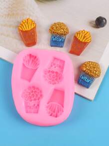 1pc Silicone Mold, Creative Fries & Popcorn Shaped DIY Silicone Mold For Craft - Pink - View 1