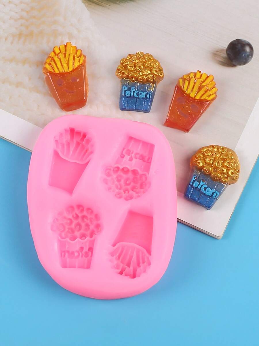 1pc Silicone Mold, Creative Fries & Popcorn Shaped DIY Silicone Mold For Craft - Pink - View 1