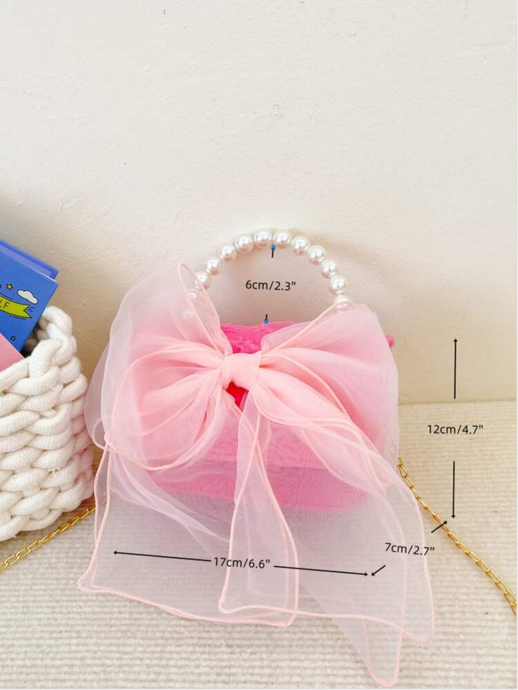 Chicas Bolsa cuadrada con diseño de lazo con cuenta con perla artificial mini - Rosa Fucsia - Añade 5