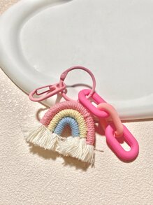 Boho 1pc Rainbow Keychain Tassel Keychain, Bag Hanger Keychain Handbag Charms Keyring Bohemian Car Keyring Holder, Bag Purse Charm Car Accessories Backpack For School Cute Goth Y2k Halloween Accessories Teachers Day Christmas Gift Ideas Bag Lanyards With Id Holder Car Friend Sister - Pink - View 1