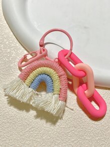 Boho 1pc Rainbow Keychain Tassel Keychain, Bag Hanger Keychain Handbag Charms Keyring Bohemian Car Keyring Holder, Bag Purse Charm Car Accessories Backpack For School Cute Goth Y2k Halloween Accessories Teachers Day Christmas Gift Ideas Bag Lanyards With Id Holder Car Friend Sister - Pink - View 3