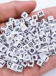 1 盒 6x6 毫米 A-Z 立方亚克力字母串珠，适用于制作珠宝、手链、项链、钥匙链，适合女士和女孩 - 黑與白 - 查看 3