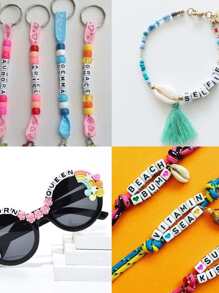 1 盒 6x6 毫米 A-Z 立方亚克力字母串珠，适用于制作珠宝、手链、项链、钥匙链，适合女士和女孩 - 黑與白 - 查看 4