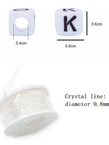 1 盒 6x6 毫米 A-Z 立方亚克力字母串珠，适用于制作珠宝、手链、项链、钥匙链，适合女士和女孩 - 黑與白 - 查看 5
