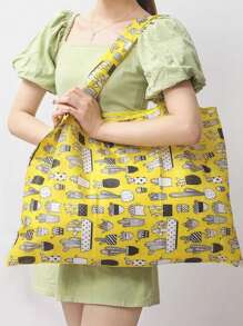 1 Stück Einkaufstasche mit Kaktusmuster, moderne Aufbewahrungstasche aus Polyamid für Outdoor - Verschiedenfarbig - Übersicht 1