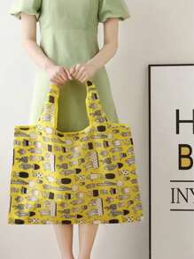 1 Stück Einkaufstasche mit Kaktusmuster, moderne Aufbewahrungstasche aus Polyamid für Outdoor - Verschiedenfarbig - Übersicht 2