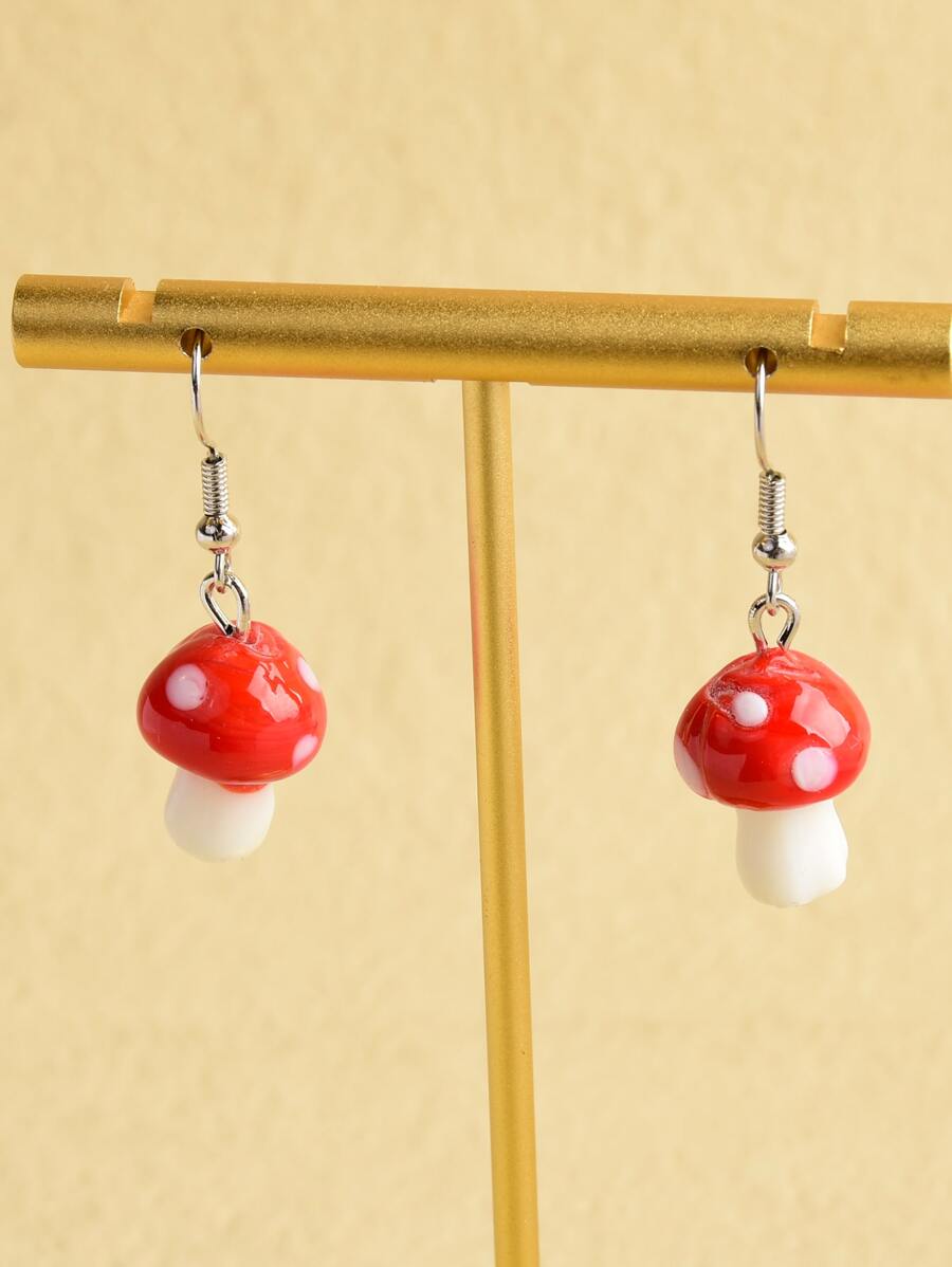 1 đôi bông tai hình nấm thời trang dành cho nữ để trang trí hàng ngày - Đỏ - Xem 1