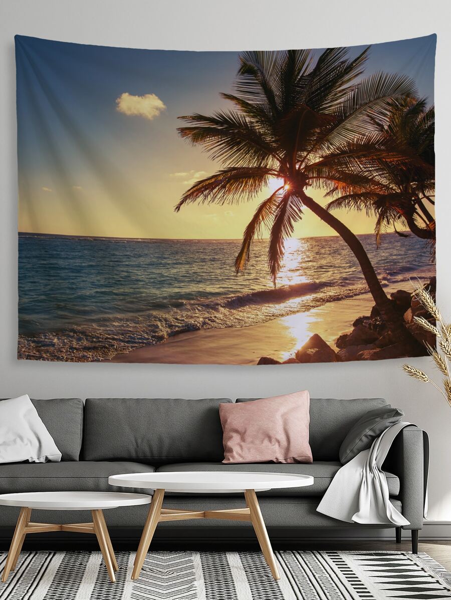 1入組織物掛毯,現代椰子樹圖案牆毯 - 彩色 - 查看 1