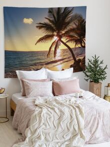 1入組織物掛毯,現代椰子樹圖案牆毯 - 彩色 - 查看 2