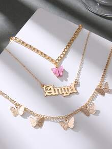1 Hợp Kim Kẽm Thời Trang Bướm & Chữ Charm Lớp Vòng Cổ Cho Nữ Trang Trí Hàng Ngày - Bạc - Xem 2