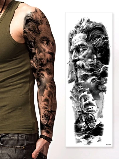 1pc Flower, Sailor, Compass, Clock, Skull, Spade Print Waterproof Temporary Tattoo Sticker For Arms & Legs