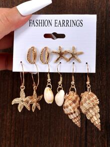 5 cái/bộ Thời Trang Sao Biển & Vỏ Trang Trí Bông Tai Cho Phụ Nữ Trang Trí Hàng Ngày - Nhiều màu - Xem 1