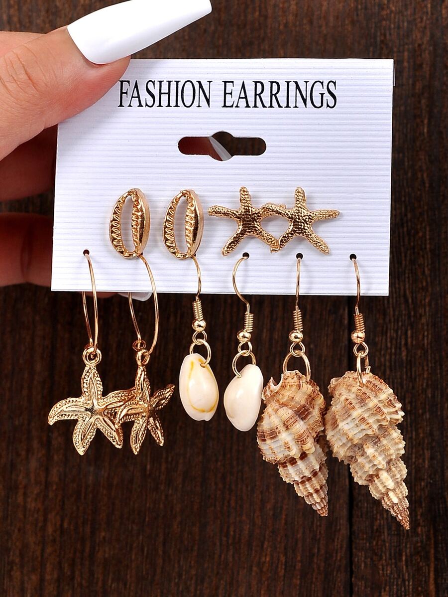 5 cái/bộ Thời Trang Sao Biển & Vỏ Trang Trí Bông Tai Cho Phụ Nữ Trang Trí Hàng Ngày - Nhiều màu - Xem 1