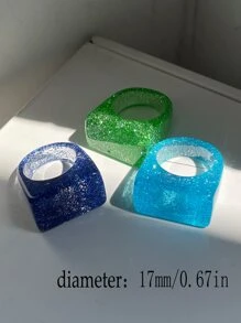 3入組/套時尚合成樹脂金屬亮絲戒指適用於女士日常裝飾 - 彩色 - 查看 2