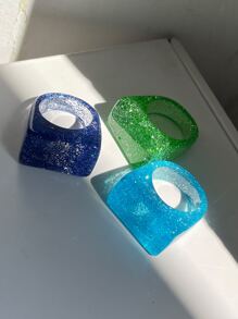 3入組/套時尚合成樹脂金屬亮絲戒指適用於女士日常裝飾 - 彩色 - 查看 3