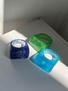 3入組/套時尚合成樹脂金屬亮絲戒指適用於女士日常裝飾 - 彩色 - 查看 1