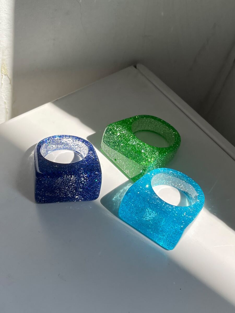 3入組/套時尚合成樹脂金屬亮絲戒指適用於女士日常裝飾 - 彩色 - 查看 1