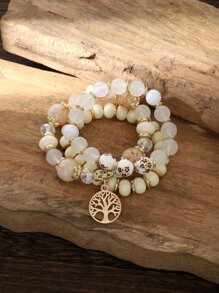 3 Stücke/Set Perlenarmband Böhmisch Baum Anhänger, Für Frauen Für Tägliche Dekoration