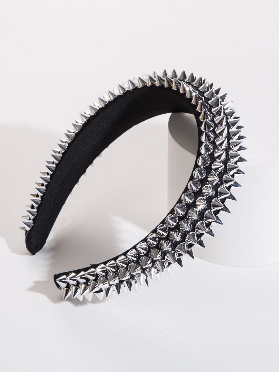 1pc Women Studded Decor Punk Headband For Hair Decoration - Silver - View 1