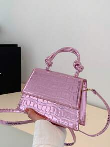 鱷魚壓紋方包迷你翻蓋前衛 - 淺粉色 - 查看 1