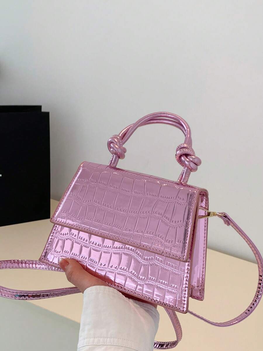 鱷魚壓紋方包迷你翻蓋前衛 - 淺粉色 - 查看 1