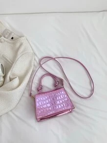 鱷魚壓紋方包迷你翻蓋前衛 - 淺粉色 - 查看 2