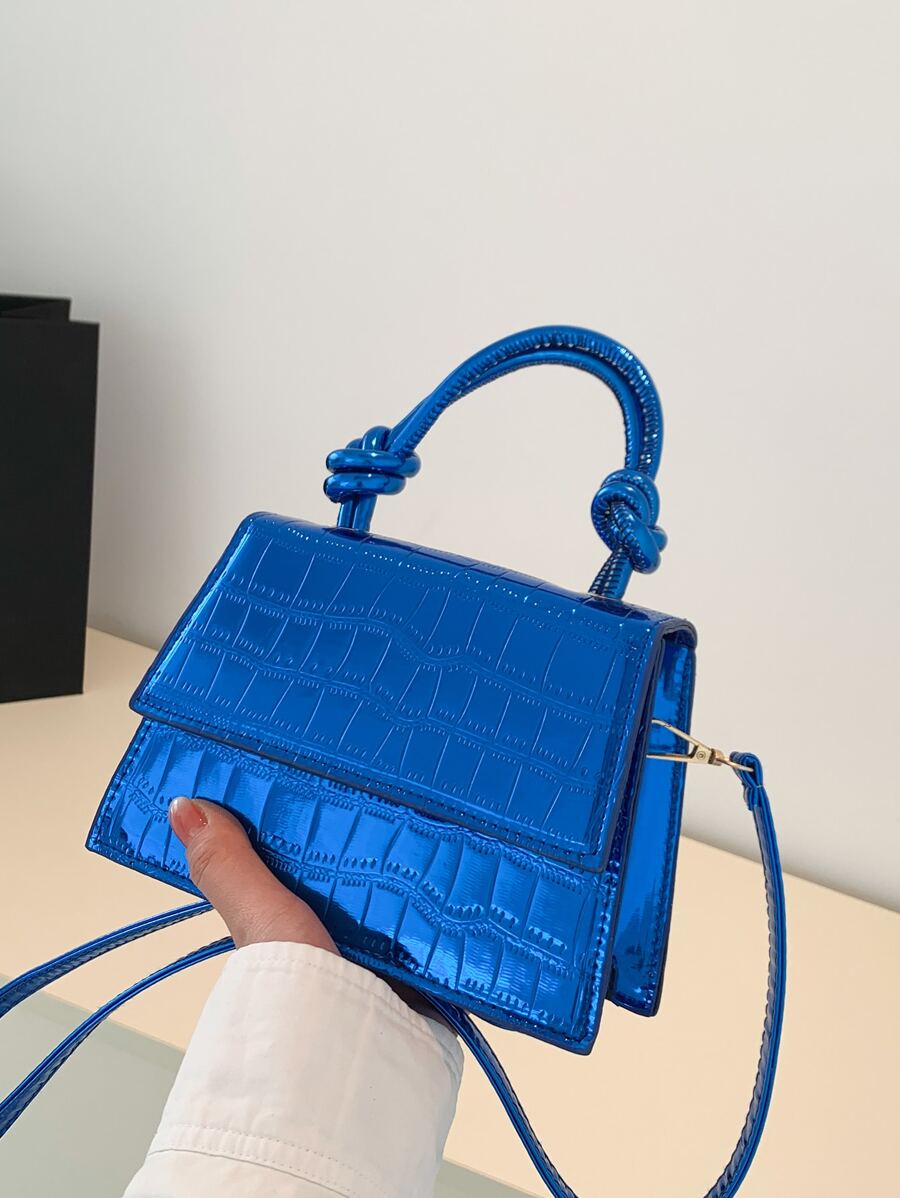 鱷魚壓紋方包迷你翻蓋前衛 - 藍色 - 查看 1