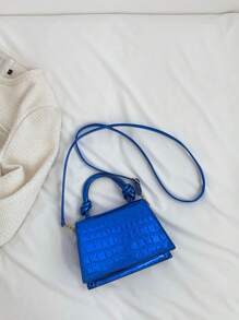 鱷魚壓紋方包迷你翻蓋前衛 - 藍色 - 查看 2