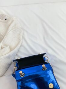 鱷魚壓紋方包迷你翻蓋前衛 - 藍色 - 查看 3