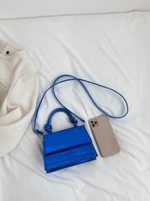 鱷魚壓紋方包迷你翻蓋前衛 - 藍色 - 查看 4