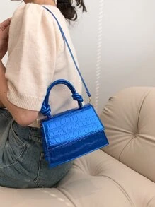 鱷魚壓紋方包迷你翻蓋前衛 - 藍色 - 查看 6