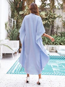 SHEIN VCAY Striped Print Batwing Sleeve Shirt Dress - Blue - View 3