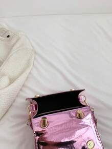 鱷魚壓紋方包迷你翻蓋前衛 - 淺粉色 - 查看 4