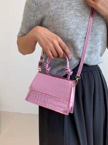 鱷魚壓紋方包迷你翻蓋前衛 - 淺粉色 - 查看 6