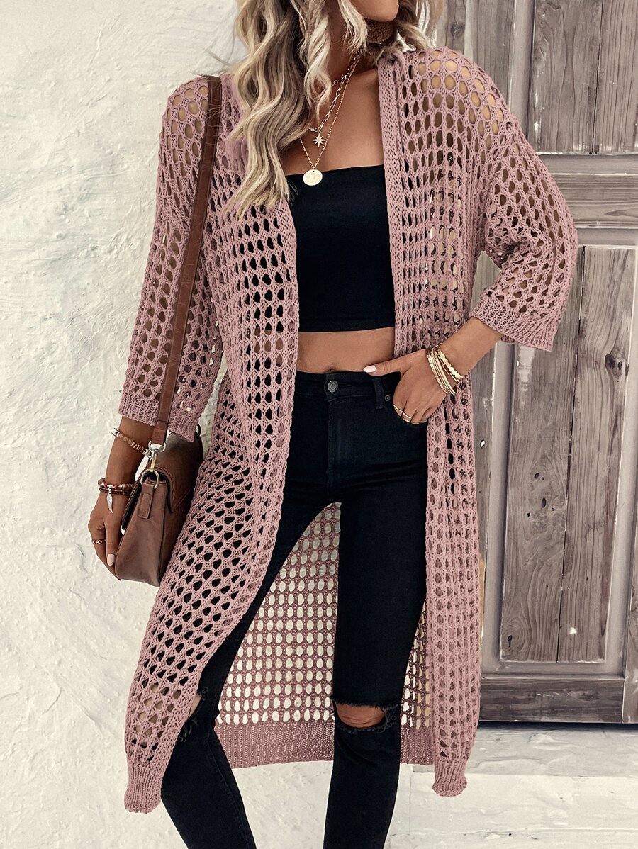 SHEIN LUNE Áo Cardigan khoét vai hở - Bụi hồng - Xem 1
