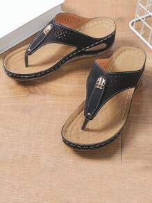 女士鏤空丁字褲時尚戶外坡跟涼鞋