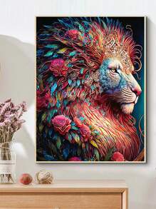 1set ABS DIY Diamond Painting Without Frame, Flower & Lion Pattern DIY Diamond Unframed Painting For Home Decor, Gift - Multicolor - View 2