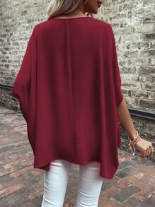 SHEIN LUNE Blusa unicolor de manga murciélago - Burdeos - Ver 2